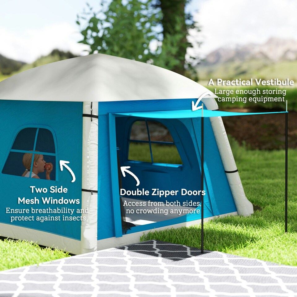 image 1 of Outsunny Inflatable Camping Tent, Easy Setup 2 Man Tent, Brown