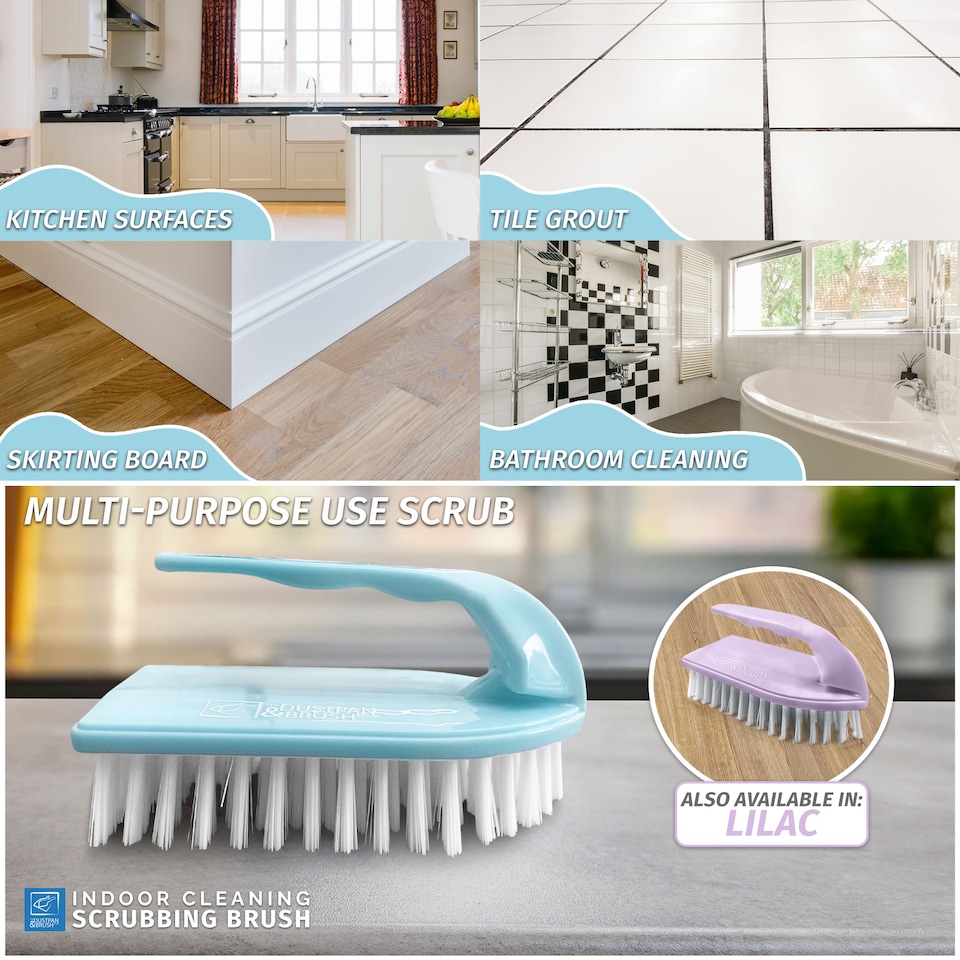 image 1 of Iron Shaped Scrubbing Brush Heavy Duty Stiff Bristle Hand Brush | Multi | Duck Egg Blue | One Size