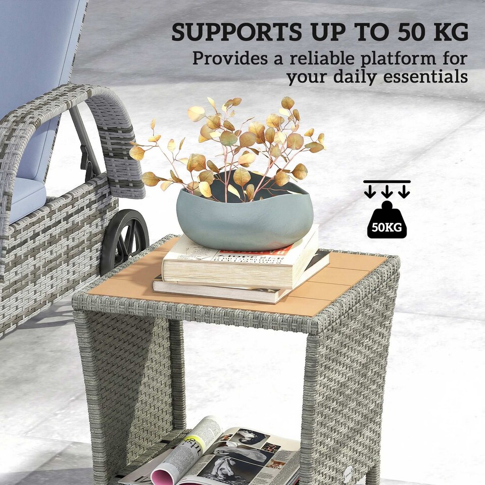 image 1 of Outsunny Side Table 2-Tier with Storage Shelf/Light Grey | Grey | Light Grey | 45 x 45 x 43 cm