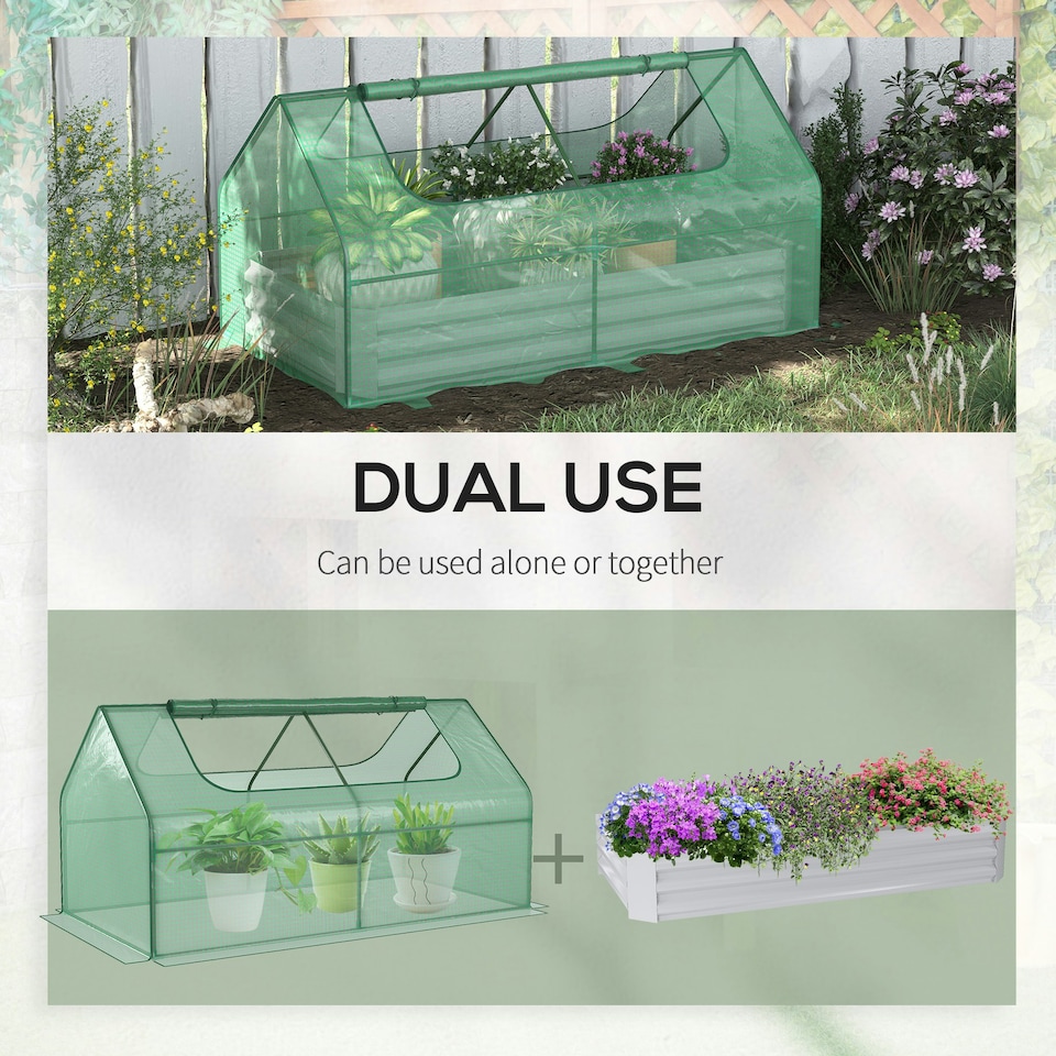 image 1 of Outsunny Raised Garden Bed Planter Box with Greenhouse, Large Window, Clear