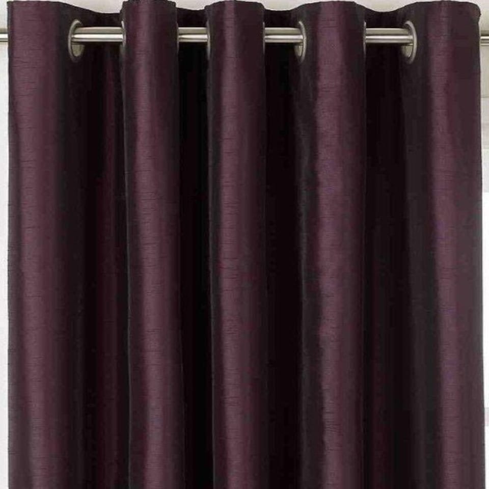 Faux Silk Lined Eyelet Curtains 168cm x 137cm Aubergine Purple | Purple