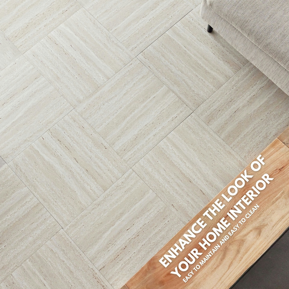 image 1 of NOVECRAFTO Vinyl Floor Tile – Self Adhesive 18x18 in – Travertine Dune – Peel & Stick for Kitchen, Bathroom & Living Room – Waterproof & Easy DIY Brown | 4.18 sqm