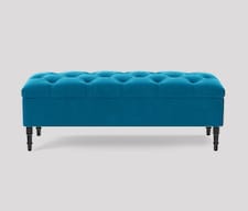 Alyana 180cm Wide Tufted Rectangle Ottoman Storage Bench - Upholstery Velvet Shoe Bench with Turned Wooden Legs