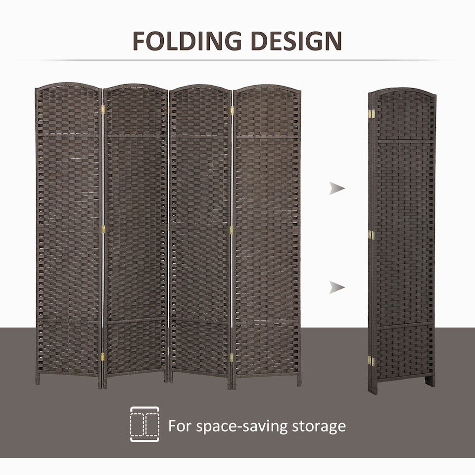 image 1 of HOMCOM 4 Panel Folding Room Divider, Privacy Screen, 160 x 170cm, Brown | Brown
