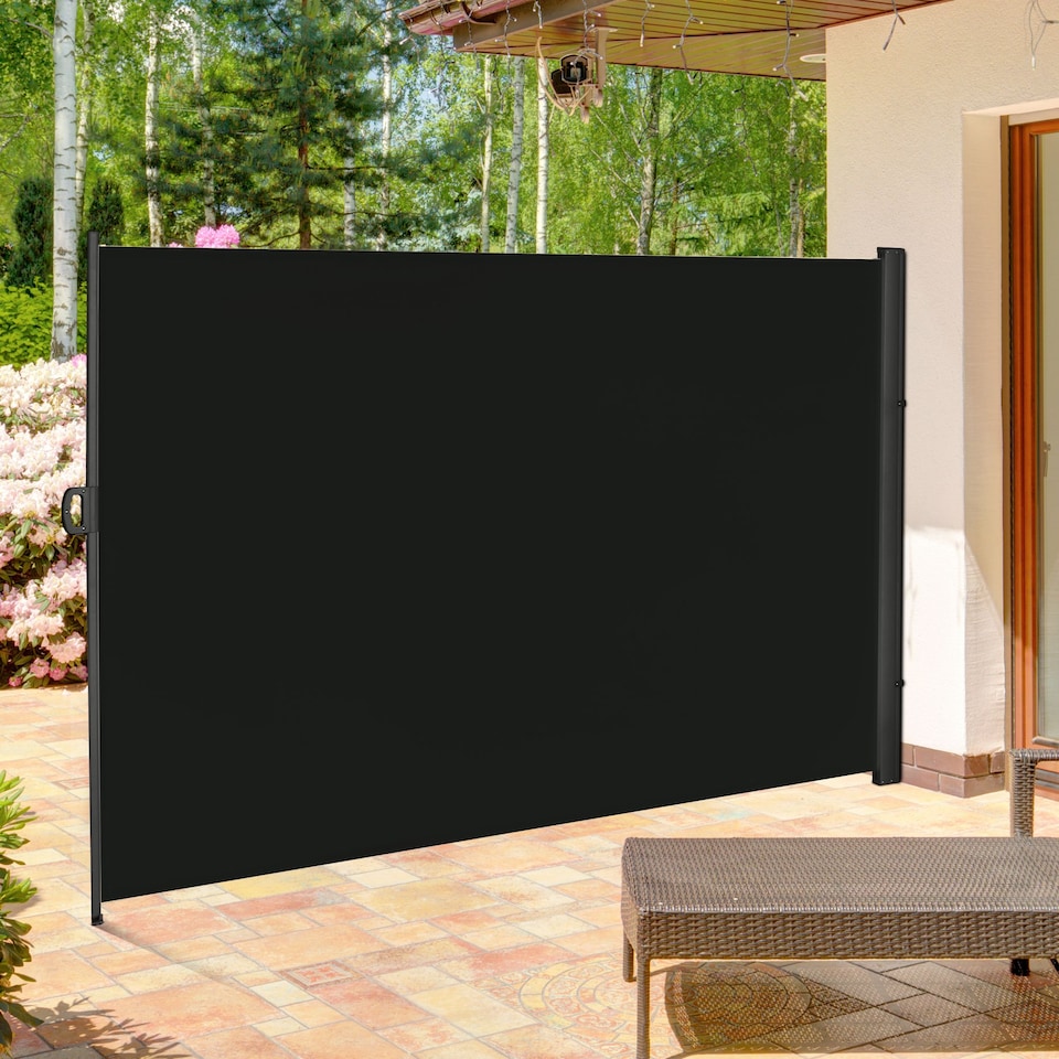 image 1 of Outsunny 3x2M Retractable Side Awning Screen Fence Patio Privacy Divider Black | Black | Black