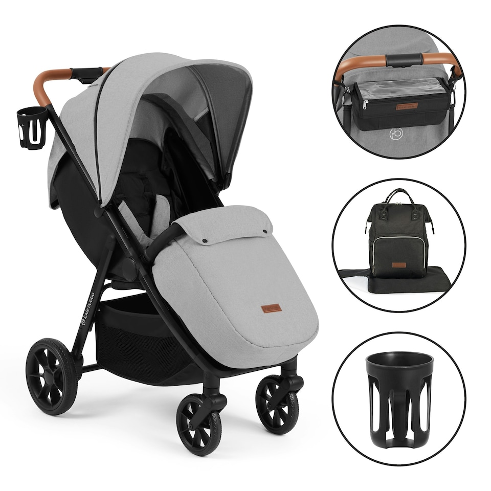 image 1 of Stomp Stride Prime Stroller - Birth to 22kg, Extra-Large Seat, Multi-Terrain Wheels, Raincover, Footwarmer, Cupholder, Buggy Organiser & More (Pearl Grey)