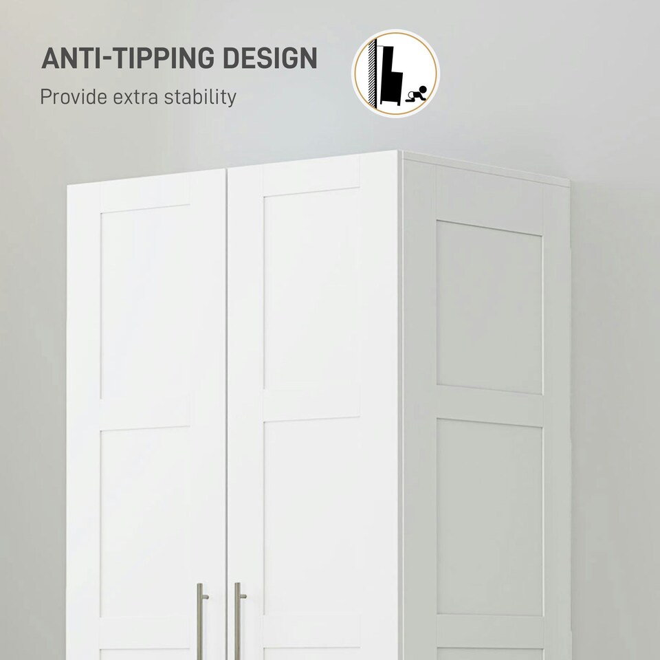 image 1 of HOMCOM Wardrobe for Bedroom, Double Wardrobe with Hanging Rail, White