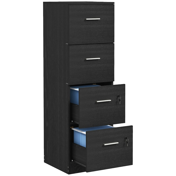 Homcom 4 Drawer File Cabinet Locking Filing Cabinet Black Wood Effect