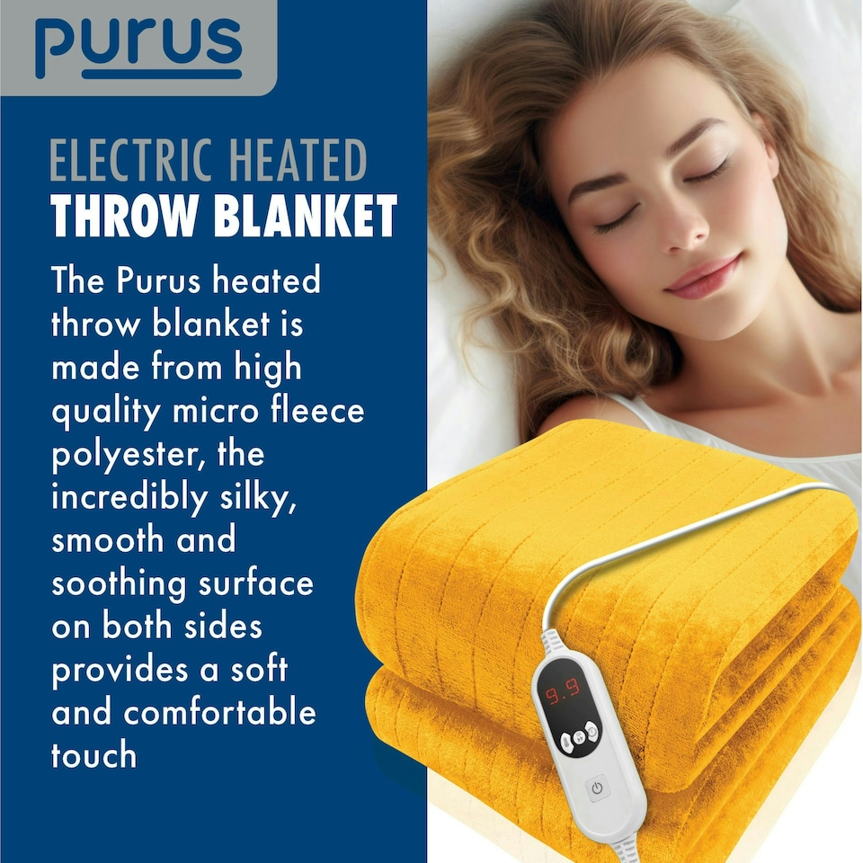 image 1 of Purus Electric Heated Fleece Blanket Throw 160x120cm - Gold