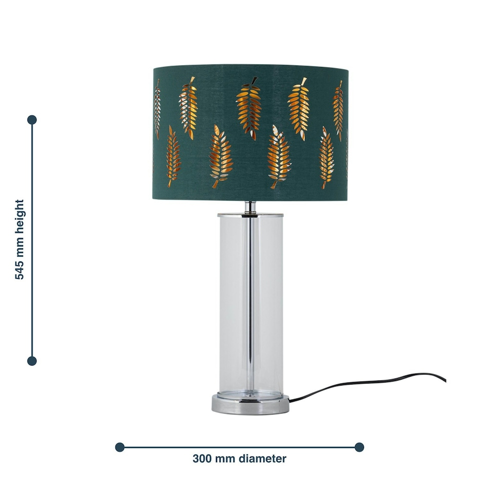 image 1 of Set of 2 Aura - Chrome Table Lamps with Green Fern Cut Out Shades Chrome | Green