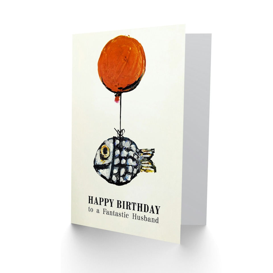 image 1 of Fantastic Husb Fun Balloon Fish Fishing Fisherman Birthday Card