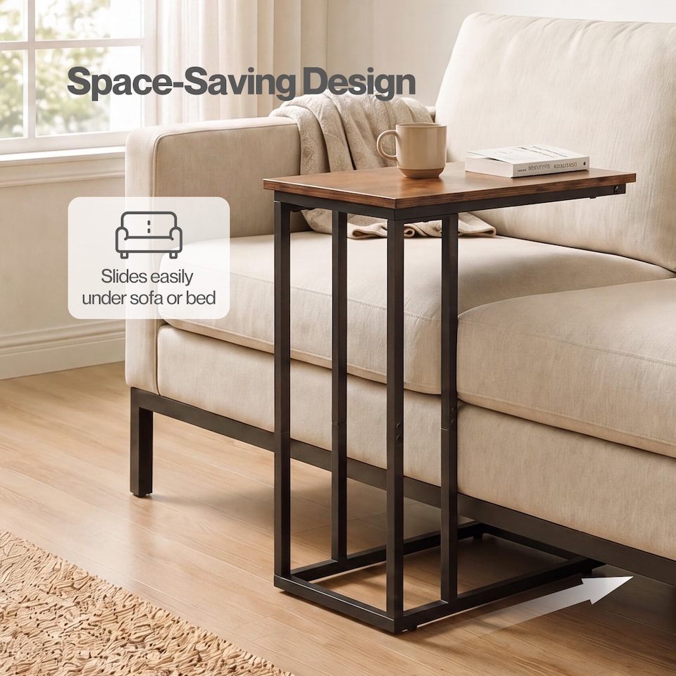 image 1 of Levede Side Table C Shaped Space Saving for Sofa Bedroom Rustic Brown