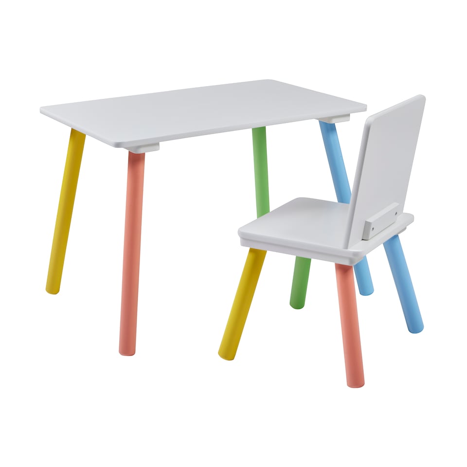 image 1 of Rainbow Table and Chair & Bookshelf Set - White & Blue