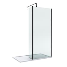 8mm Glass Wetroom Screen and Return Matt Black and Tray 1400 x 700mm | Black | Matt Black