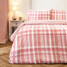 OHS Ultra Soft Tartan Check Teddy Duvet Cover Set Pink | Blush | Super King