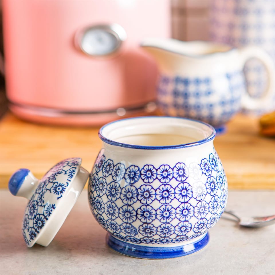 image 1 of Nicola Spring Hand-Printed Sugar Bowl - 10cm - Navy | Blue | Blue