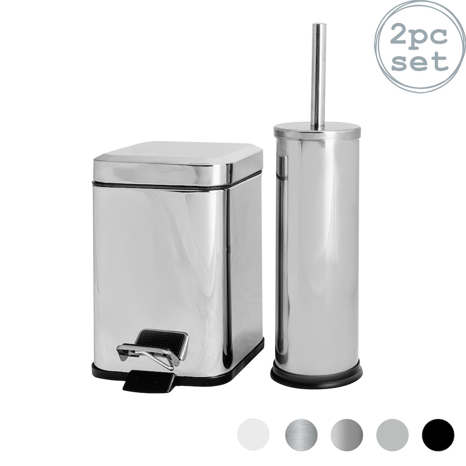 image 1 of Harbour Housewares Mismatched Toilet Brush & Bin Set - Chrome