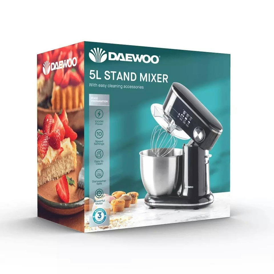 image 1 of Daewoo 3-in-1 1000W 5L Baking Stand Mixer Kit with Splashguard Black | Silver