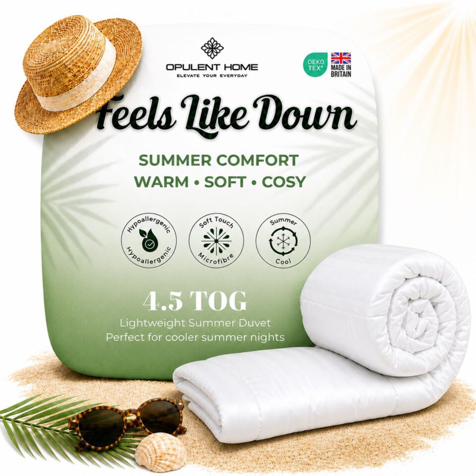 image 1 of Opulent Home Premium 4.5 Tog Summer Duvet - Anti-Allergy Hypoallergenic Hollowfibre Quilt-Double