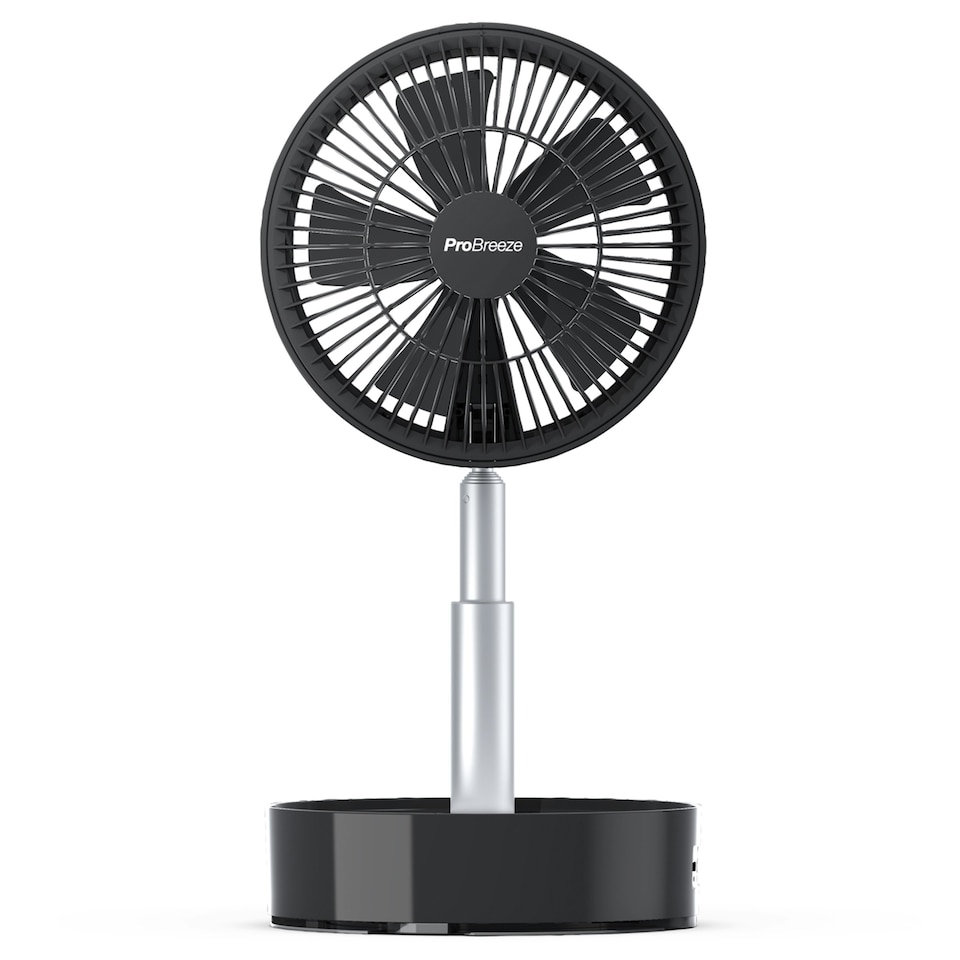 image 1 of Pro Breeze 2‑in‑1 Portable Rechargeable Folding Fan (Desk & Floor) - Black