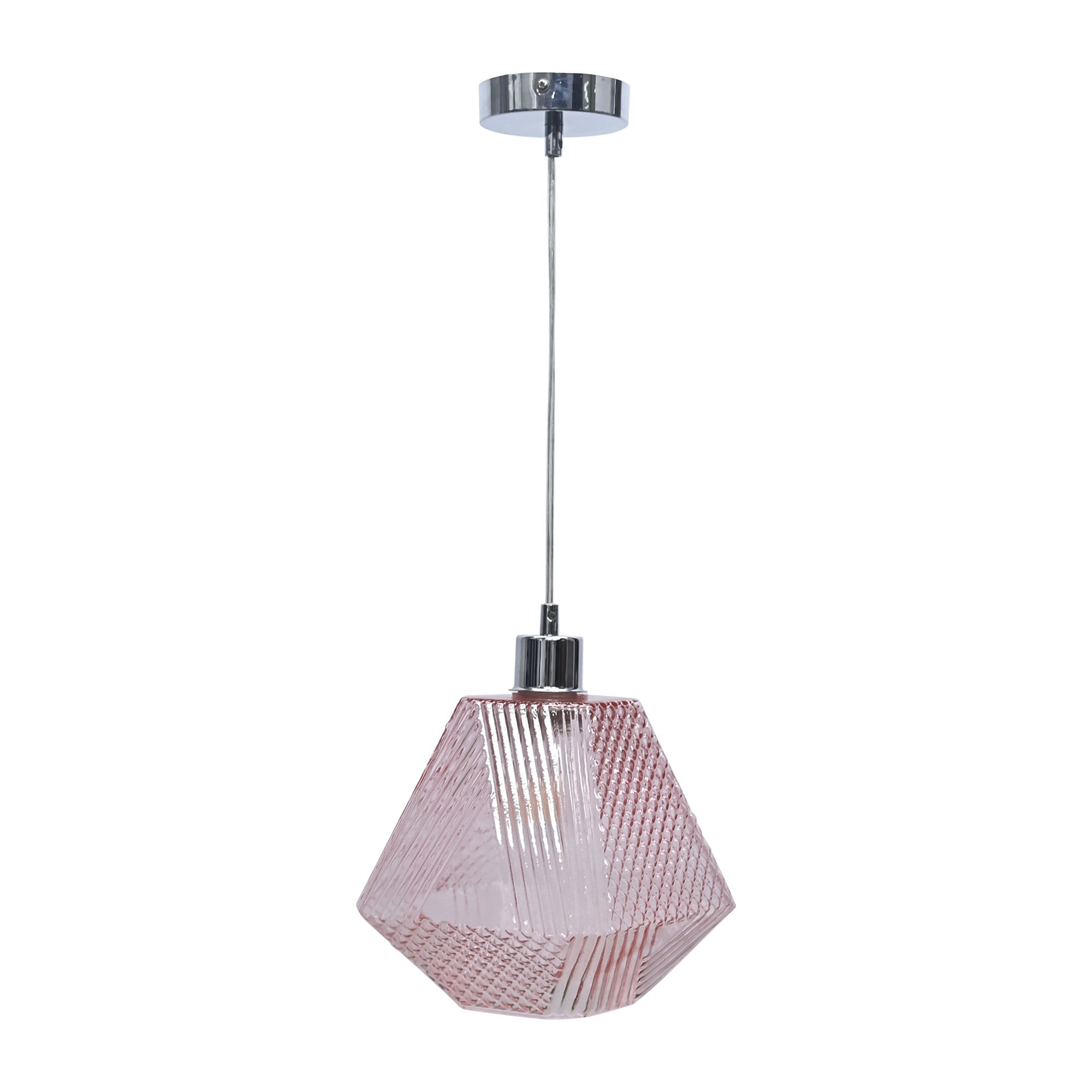 First Choice Lighting Lens Chrome with Pink Textured Glass Pendant Light