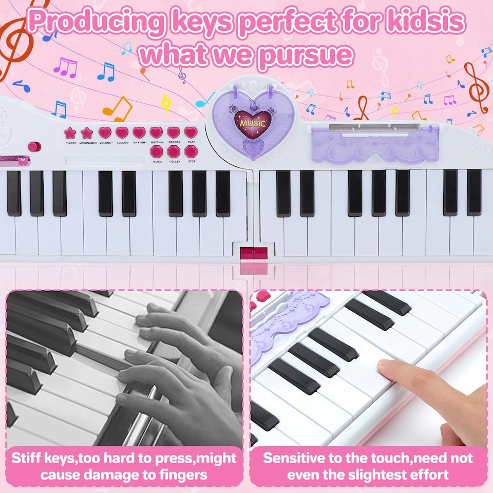 image 1 of 40-Key Folding Piano Keyboard Toy – Portable Electronic Music Toy with Lights & Sound (Pink)