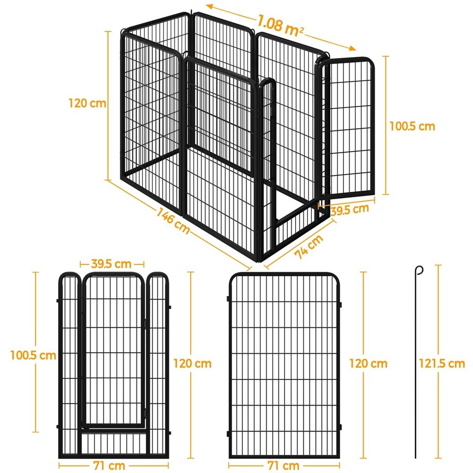 image 1 of Yaheetech 7-Panel Metal Dog Playpen, 71 × 120 cm Black