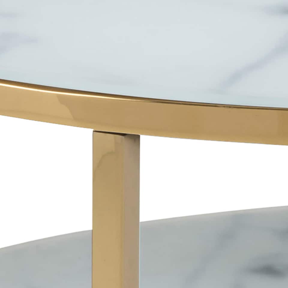 image 1 of Alisma Round Coffee Table with White Crystal Clear Marble Glass Top & Gold Legs