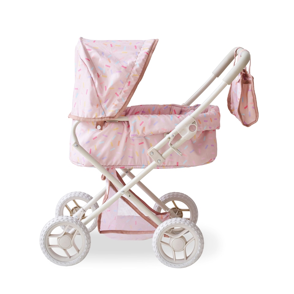 image 1 of Teamson Kids 2-in-1 Classic Doll Stroller in Beige with Removable Bassinet, Adjustable Canopy, Storage Basket & Bag