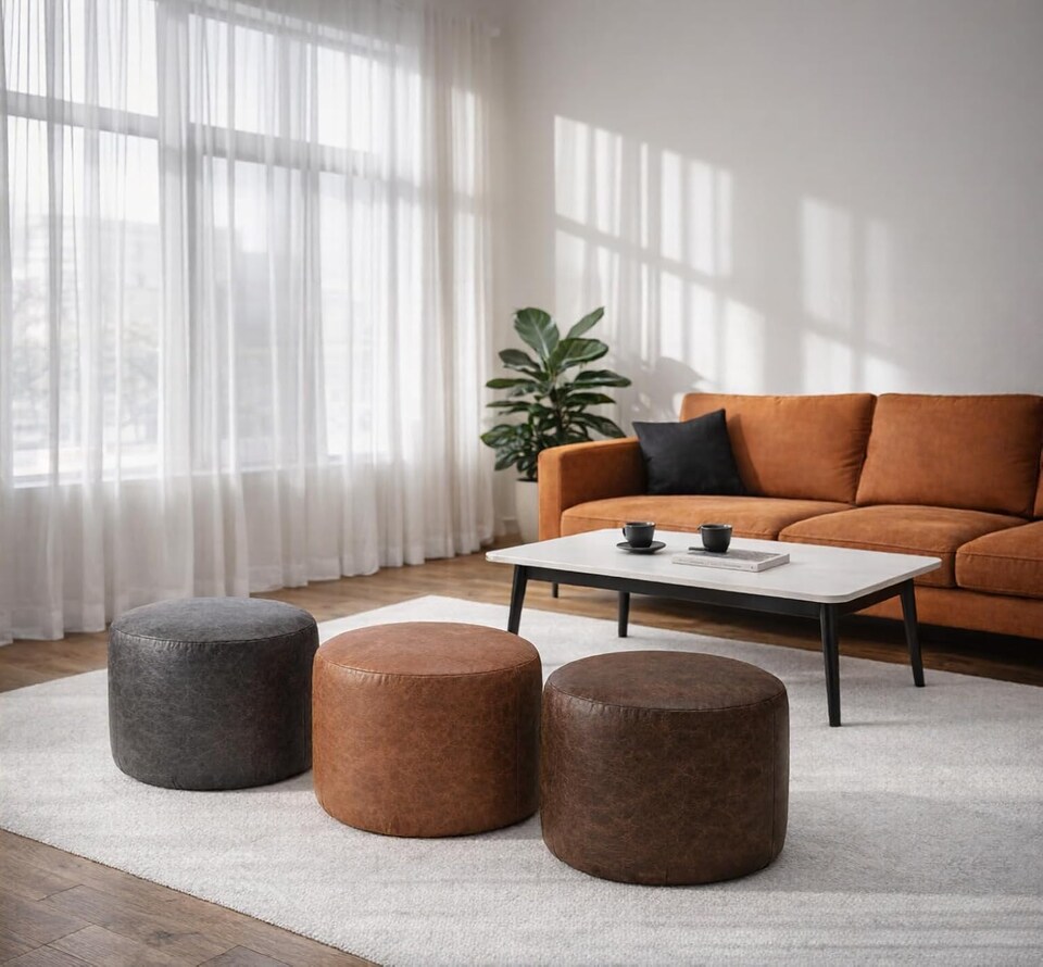 image 1 of Oval Shape PU Leather Footstool Bean Bag (Chocolate,40x30cm)