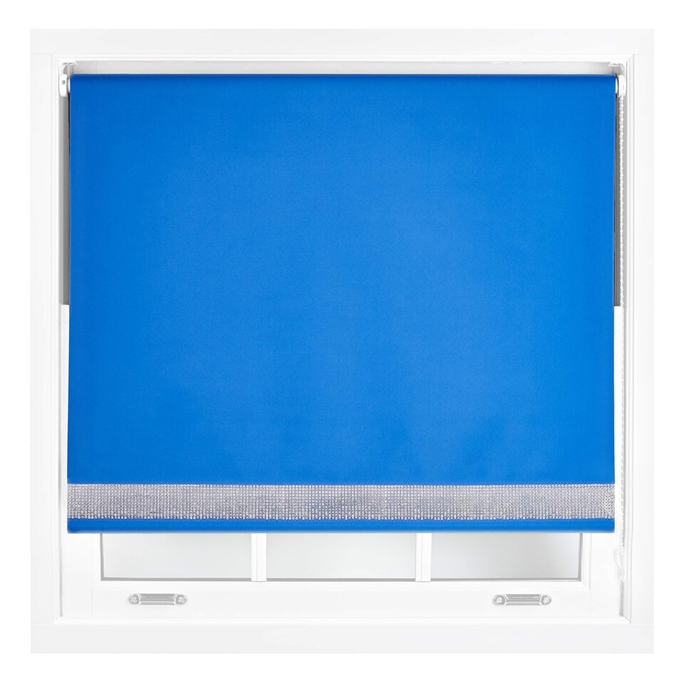 image 1 of FURNISHED Thermal Blackout Roller Blinds with Diamante Edge Made to Measure Window Shade | Blue | Blue | (W) 240cm x (L) 210cm