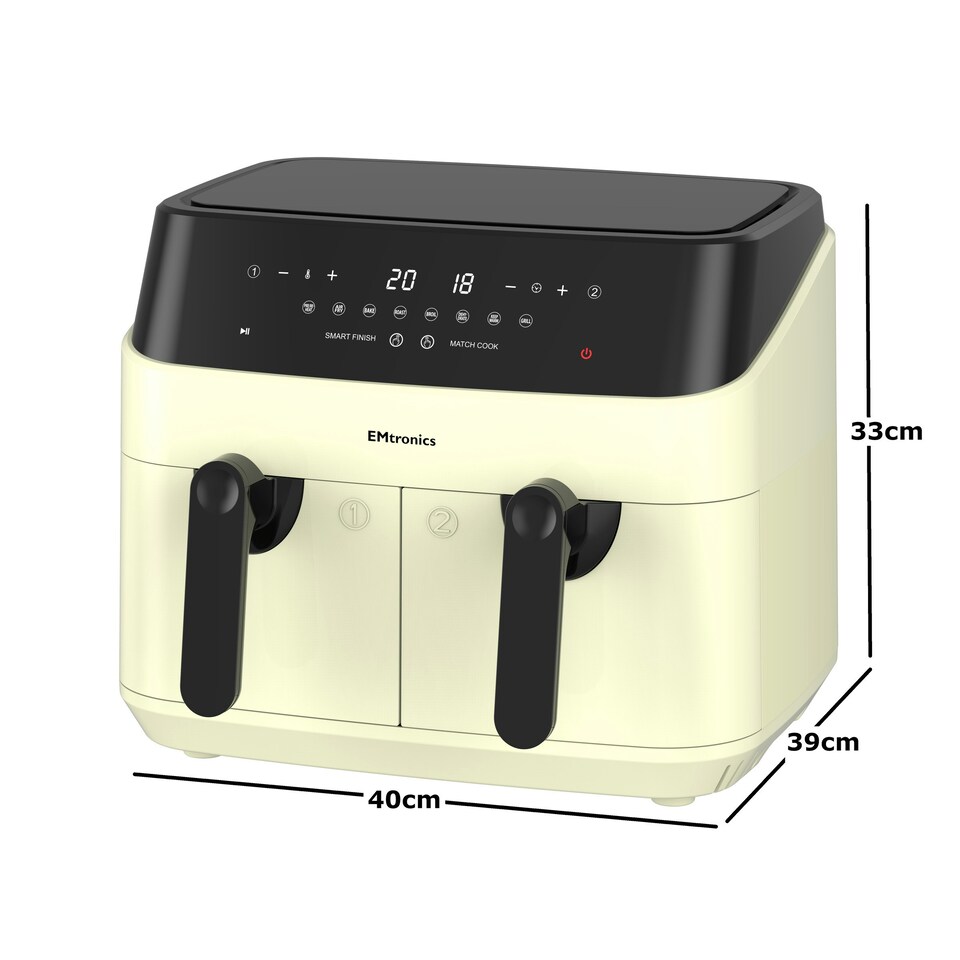 image 1 of EMtronics 9 Litre Digital Double Basket Air Fryer - Cream