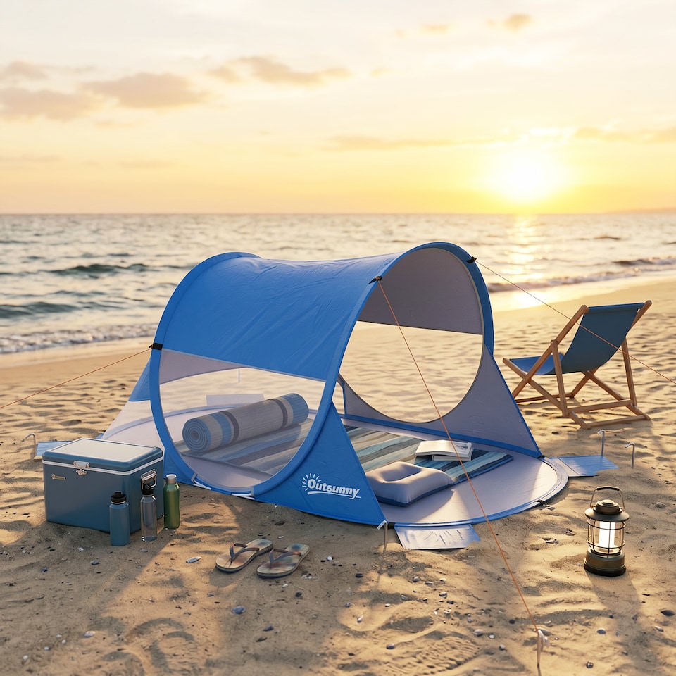image 1 of Outsunny Portable Automatic Pop Up Beach Tent Outdoor Camp Shelter Blue
