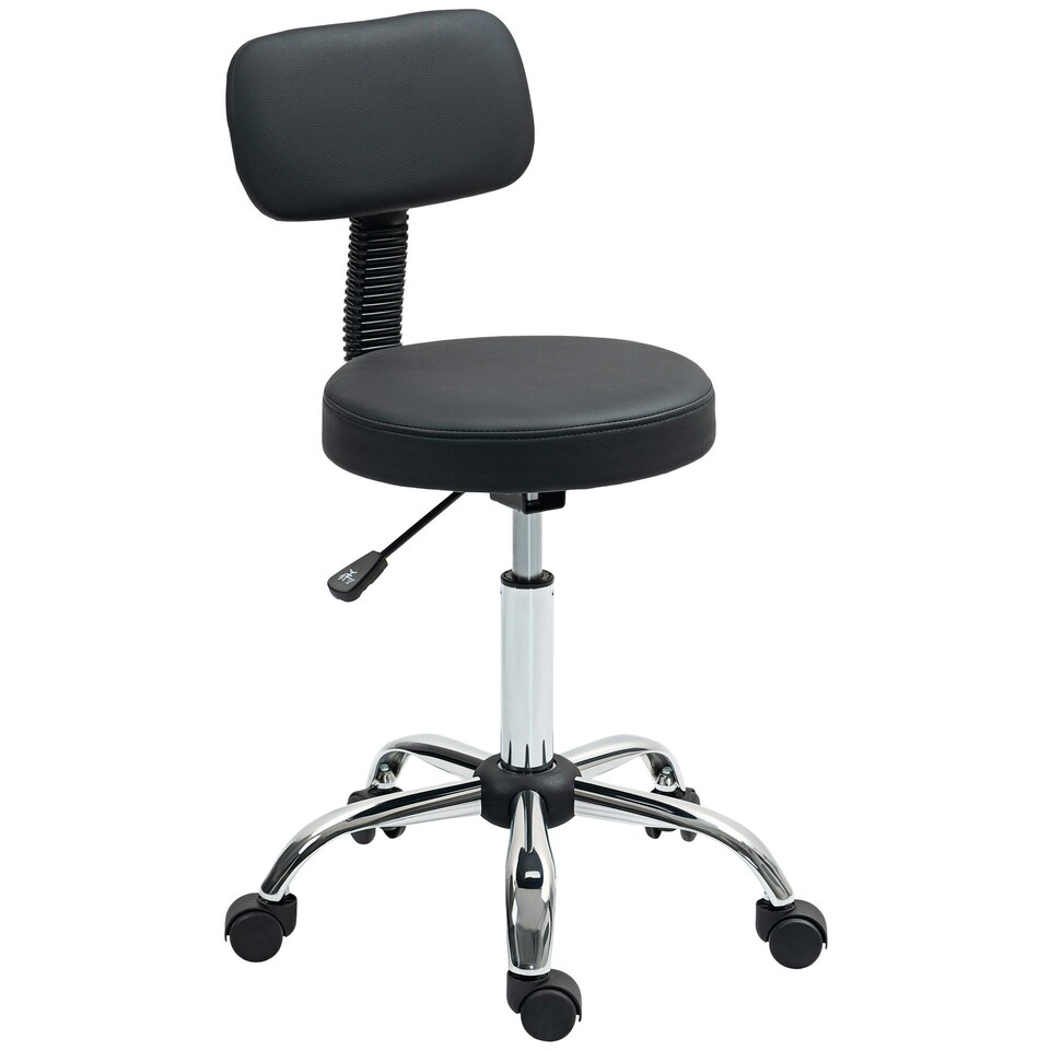 image 1 of HOMCOM Rolling Stool with Backrest, Wheels Pink
