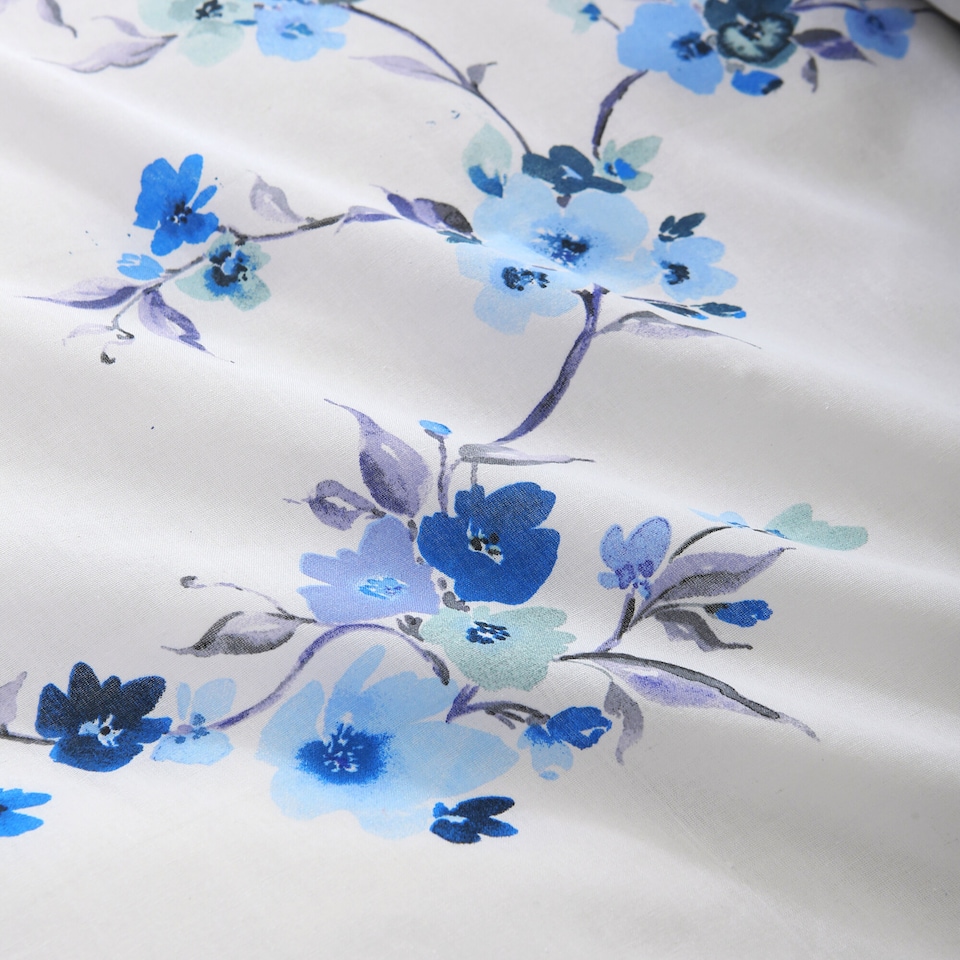image 1 of Sakura Blossom Soft Easy Care Bed Linen Bedding Duvet Cover Quilt Set With Pillow Cases | Blue | King