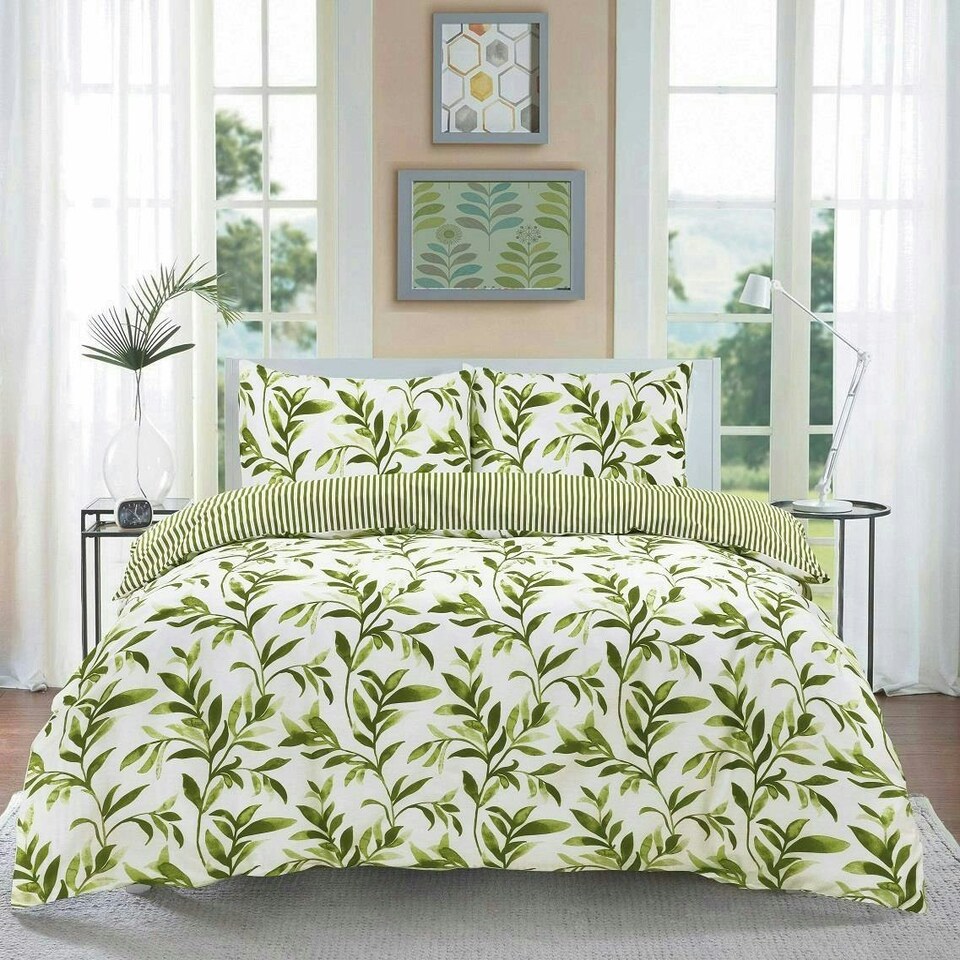 image 1 of Watercolour Leaves Duvet Cover Set - Single - Green