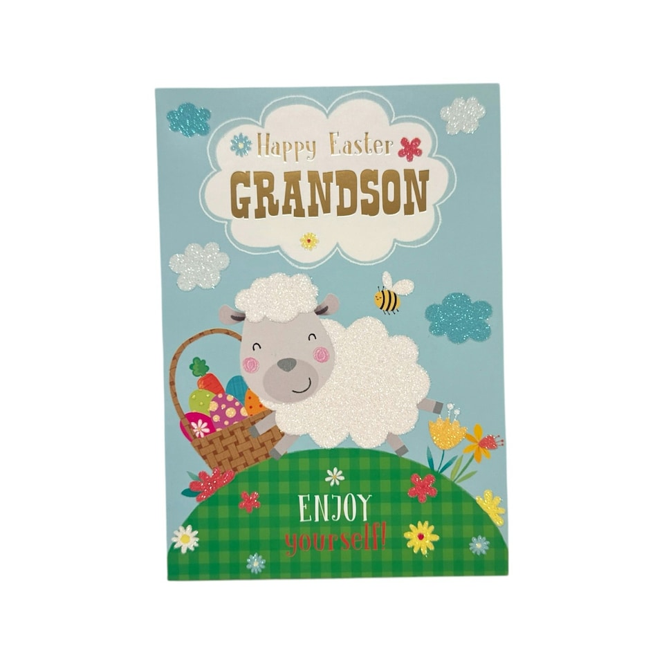 image 1 of For Grandson Cute Lamb with Eggs Design Easter Card