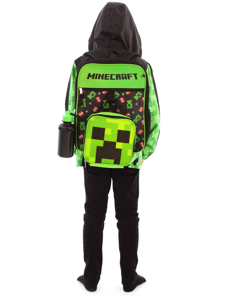 image 1 of Minecraft Creeper Backpack Set | Boys TNT 5 Piece Gamer Rucksack | Pencil Case, Bottle & Lunchbag Included | Unleash Adventure | Black | Black