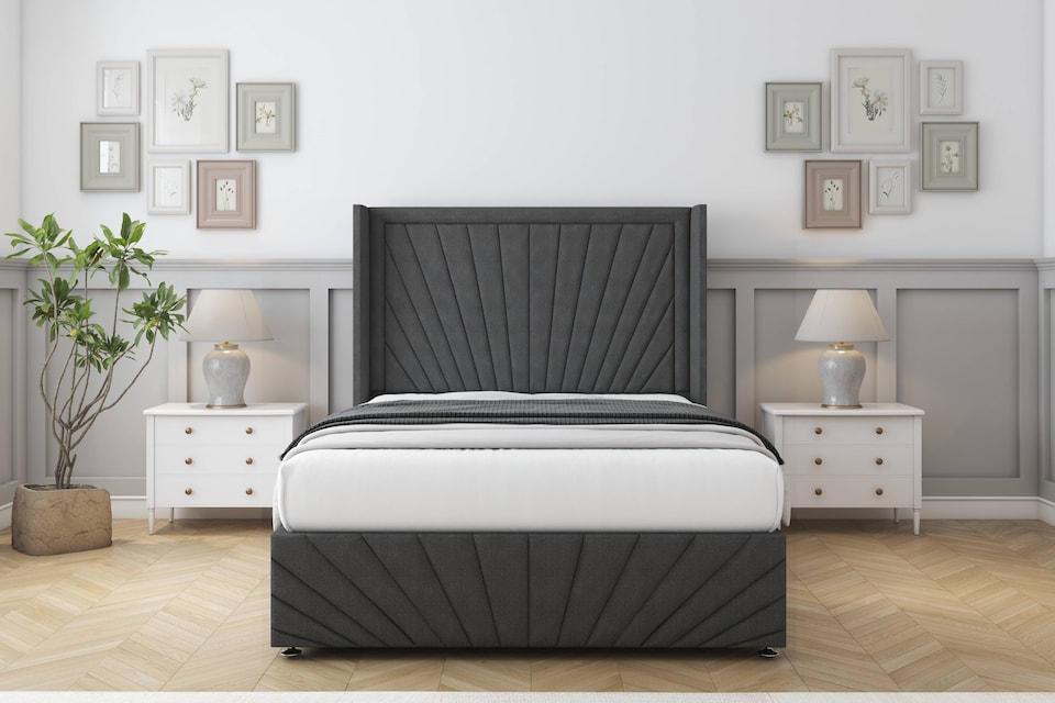 image 1 of Sloomy Rutherford Graphite Dumfries Divan Bed Base No Drawers With 54 Inch Wingback Headboard & 12 Inch Matching Footboard | Grey | Graphite | Single | 1