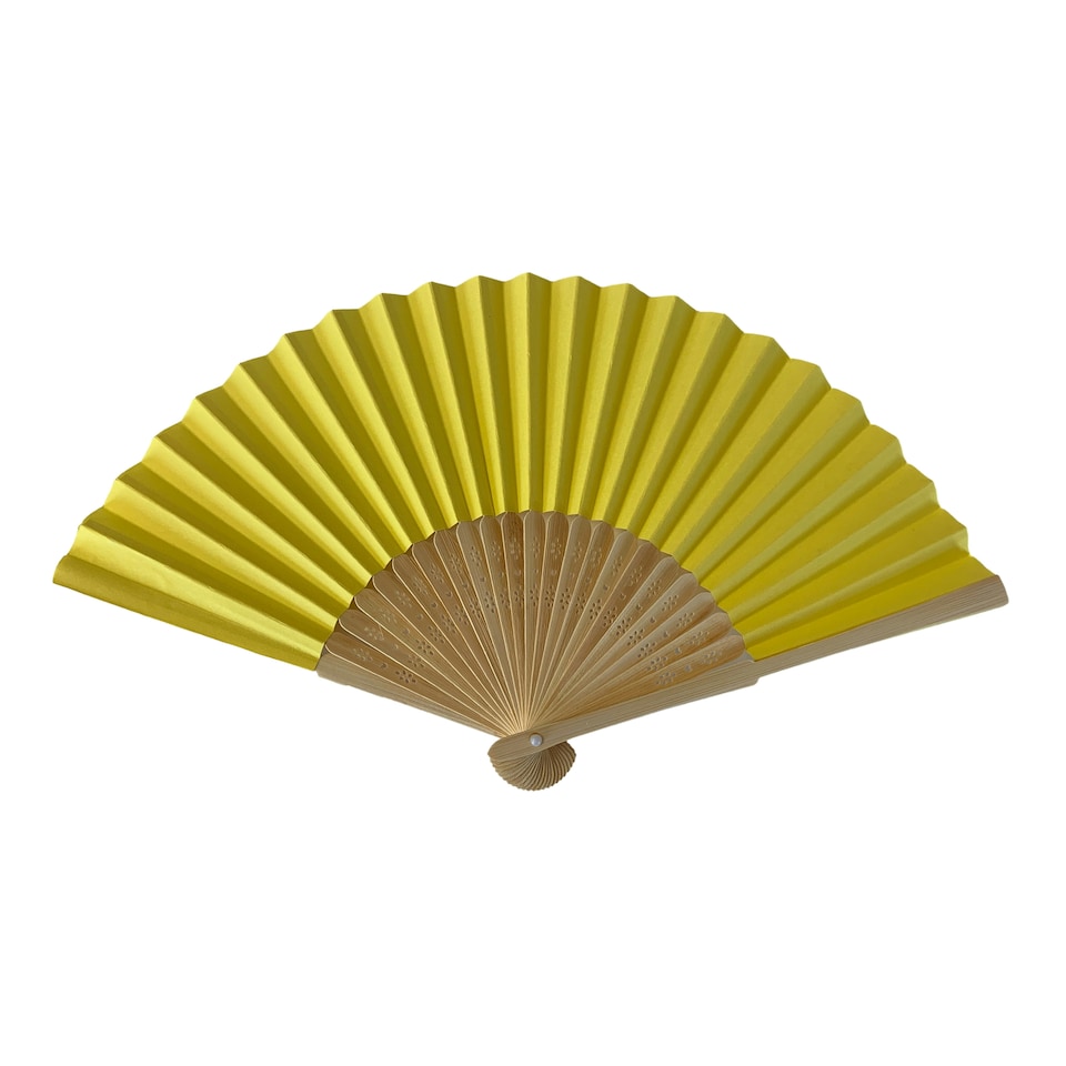 image 1 of Yellow Paper Foldable Hand Held Bamboo Wooden Fan