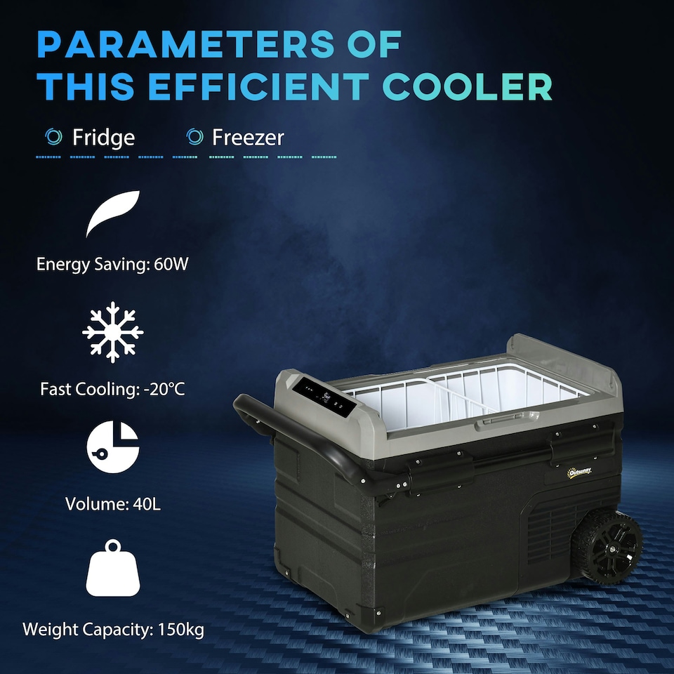 image 1 of Outsunny 40L Car Refrigerator 12V Portable Freezer w/ Inner LED Light