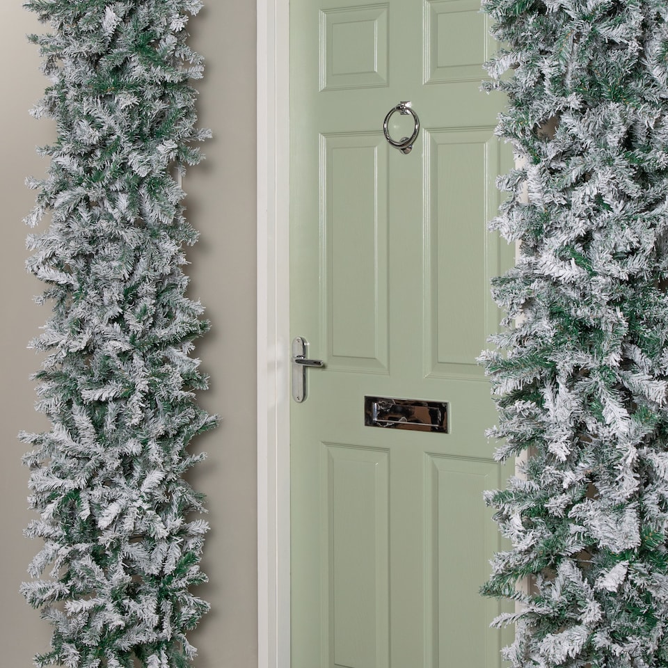 image 1 of 8ft (2.55m) Samuel Alexander Single Door Snow Flocked Christmas Tree Arch with 2000 Tips