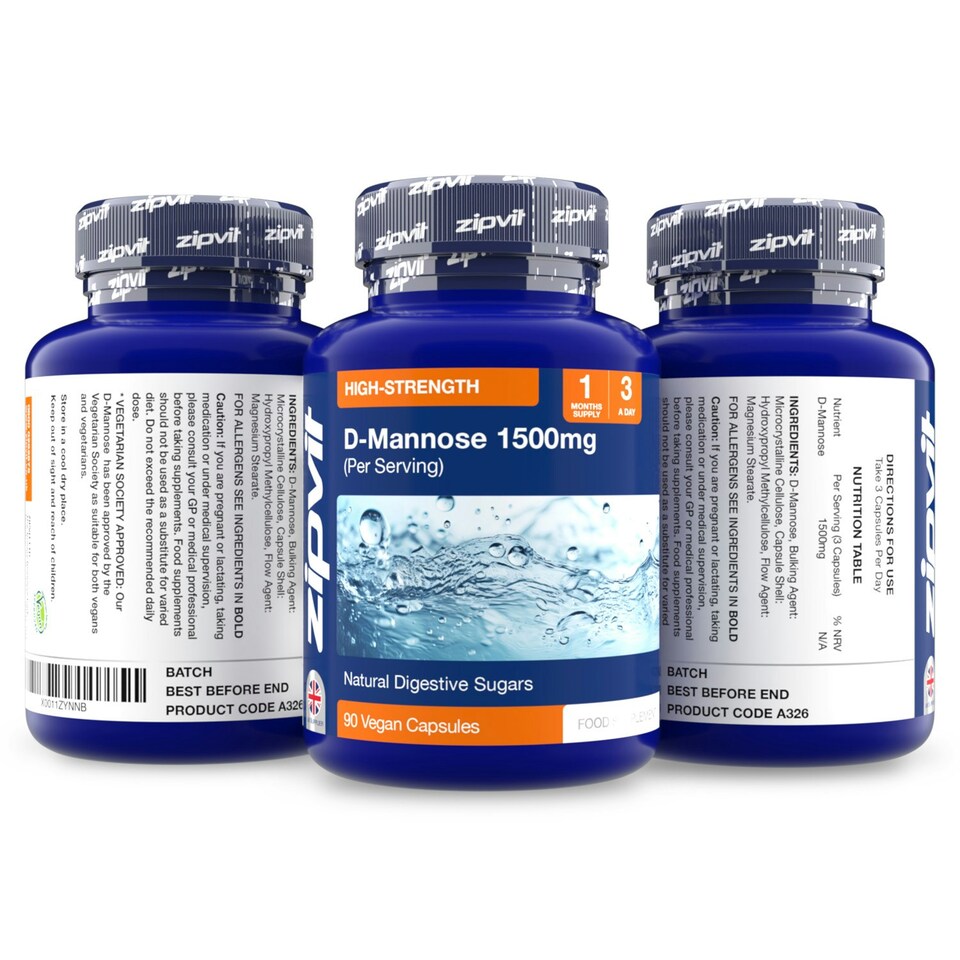 image 1 of D-Mannose 1500mg per Serving, 90 Vegan Capsules, High Strength Supplement for Men & Women