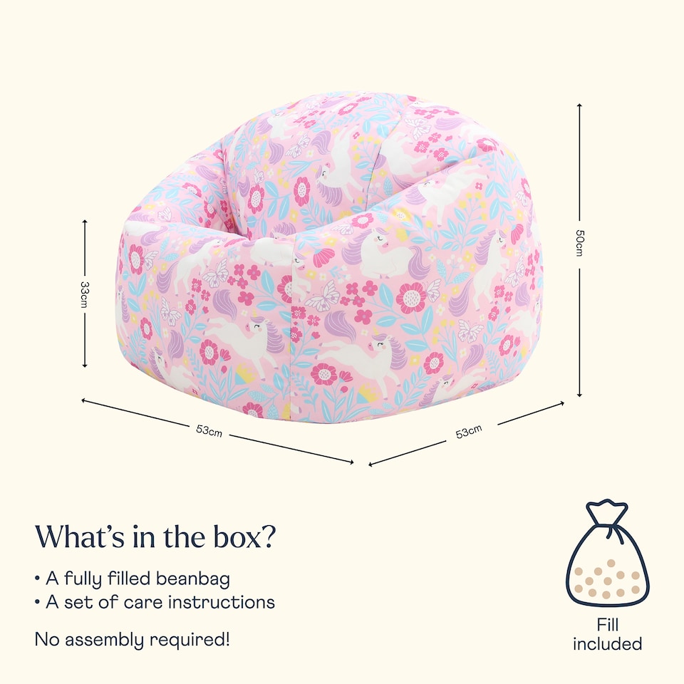 image 1 of Kids Unicorn Bean Bag Chair Purple Childrens Bean Bags | Pink | Purple | 1