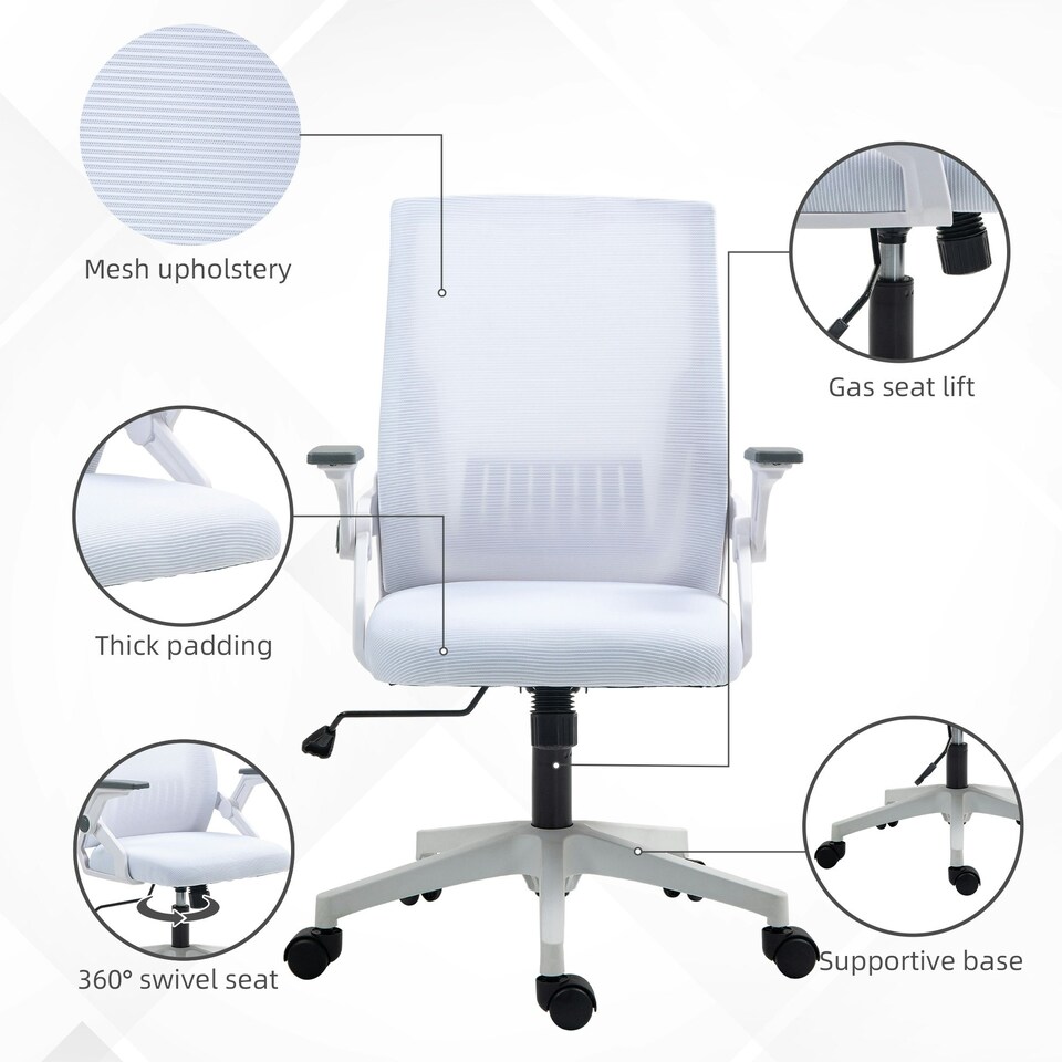 image 1 of Vinsetto Mesh Office Chair for Home with Lumbar Support, Flip-up Arm, Wheels White