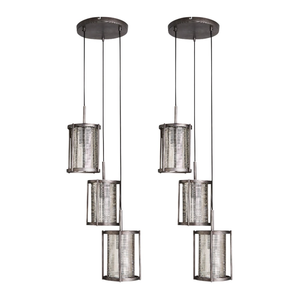 First Choice Lighting Set of 2 Eli - Brushed Silver with Mesh Shades Cluster Pendants