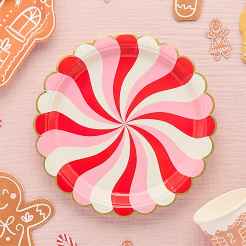 image 1 of Candy Swirl Christmas Round Paper Plates 22cm - Pack of 8