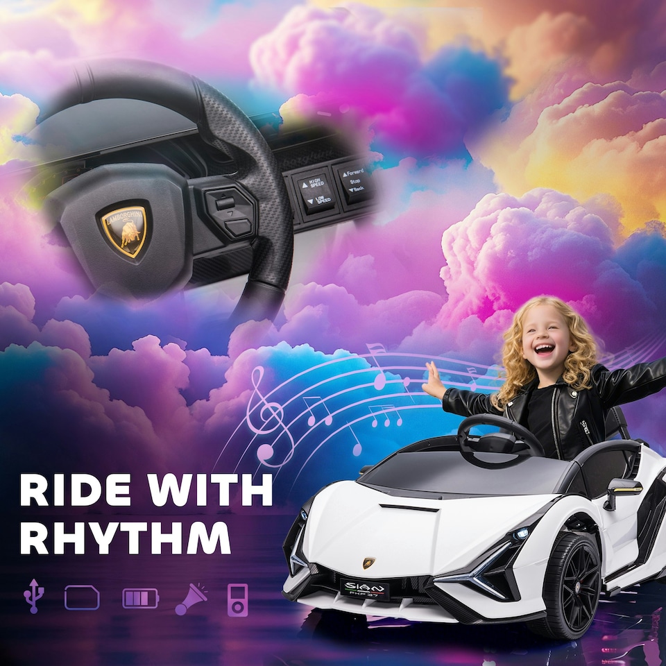image 1 of HOMCOM Lamborghini SIAN 12V Kids Electric Ride On Car Toy w/ Remote Control