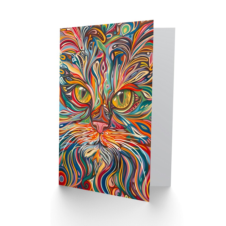 image 1 of Rainbow Trippy Maine Coon Animal Cat Lover Man Birthday Card