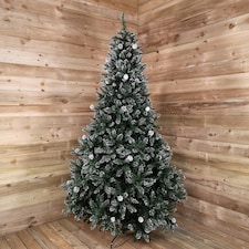 2.4m /8ft Rocky Mountain Pine Green Artificial Christmas Tree Snow Tip and Pine Cones